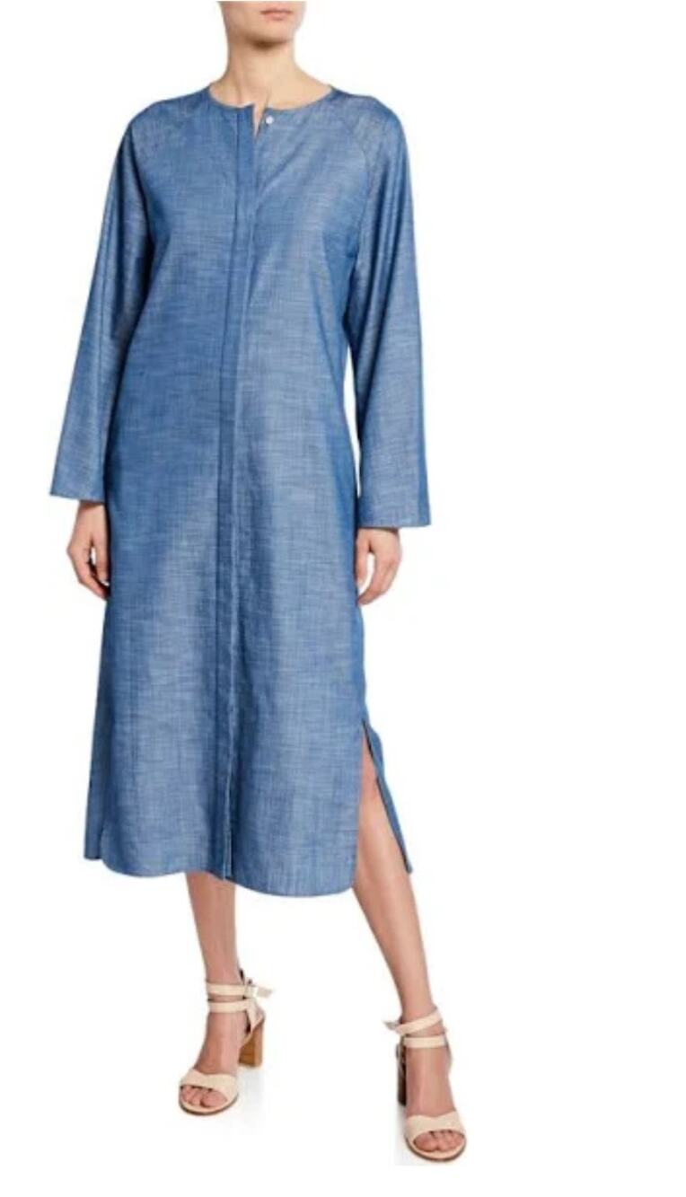 Zero + Maria Cornejo 100% Cotton Washed Indigo Midi Dress with Pockets